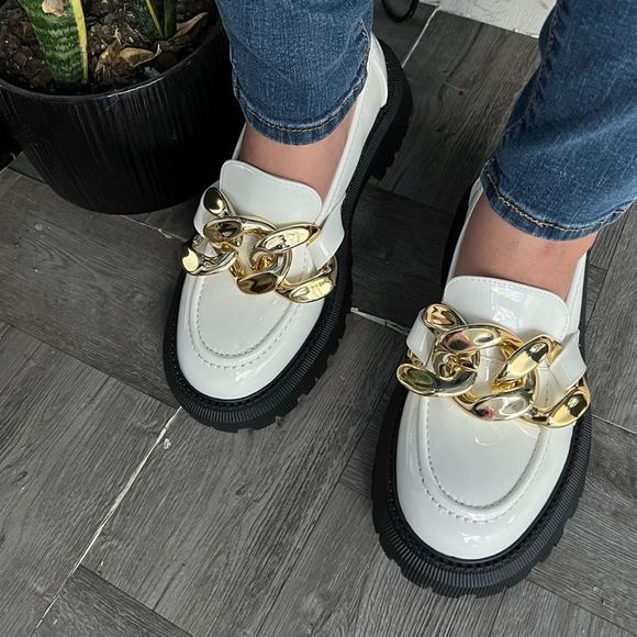 White Chain Strap Platform Loafers - Picture 7 of 11